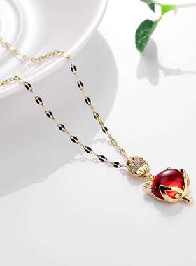 钛钢复古红狐狸项链时尚气质女七夕情人节礼物不掉色项链