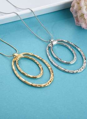 欧美新品流行时尚夸张大号双层圆圈吊坠项链时尚简约毛衣链