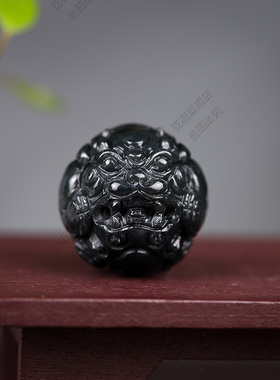 和田玉墨玉貔貅圆珠黑羊脂玉石多宝兽球黑玉锁骨链吊坠文玩配珠饰