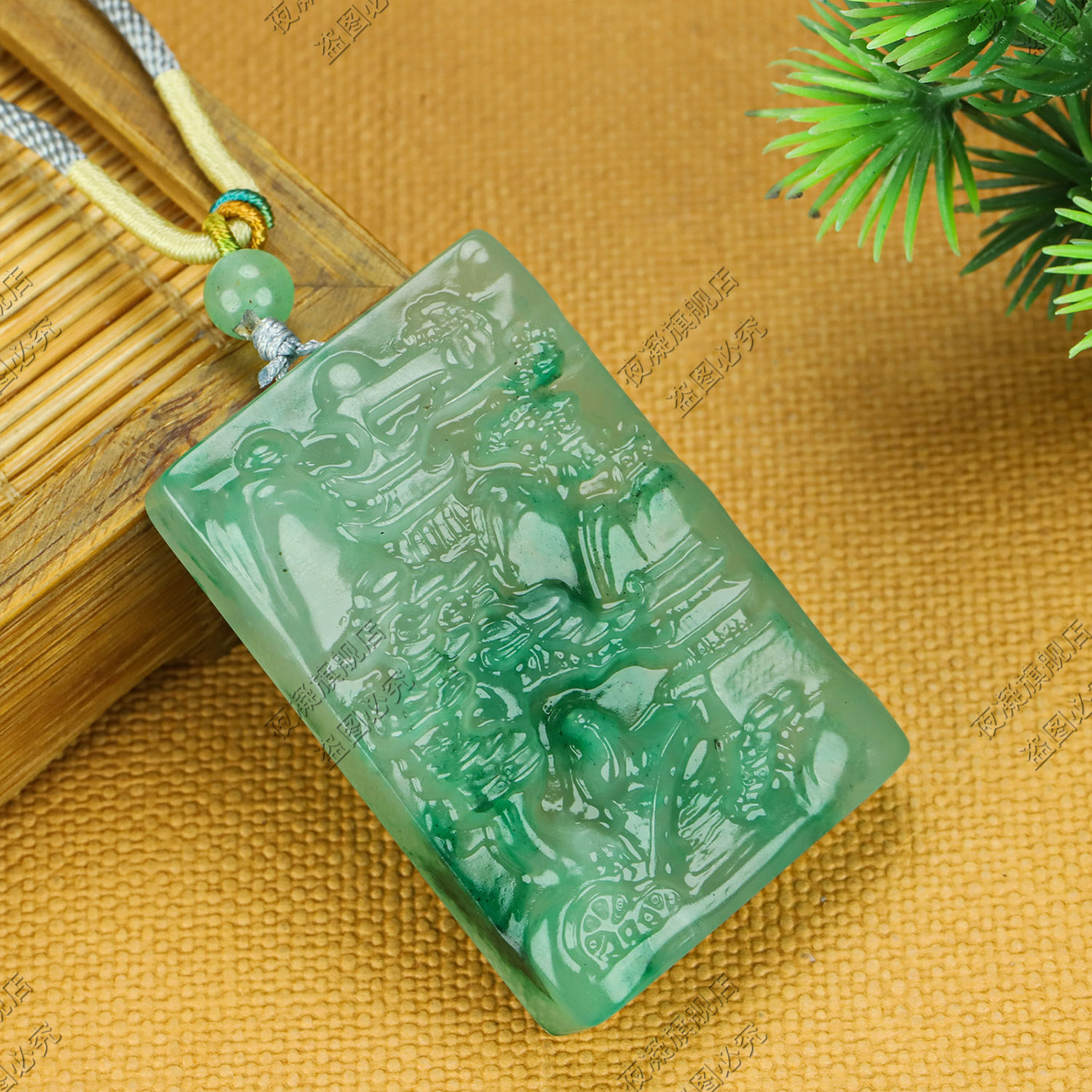 天然独龙玉/非洲翠山水牌吊坠男女款玉坠项链玉佩挂件珠宝玉石 - 图2