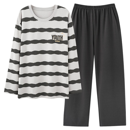 Catman spring and autumn men's pure cotton long-sleeved pajamas set