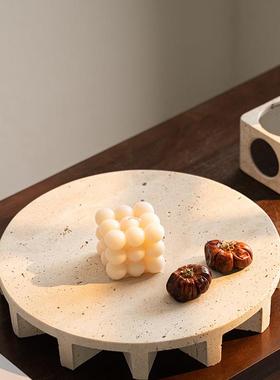 简约侘寂风大理石几何装饰摆饰收纳托 托盘高脚果盘客厅茶几酒柜