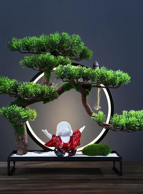 新中式迎客松仿真盆景客厅酒店冢居玄关装饰品样板间软装创意摆件