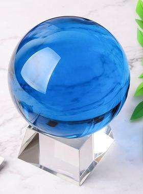 湖蓝色人造水晶球摆件彩色K9玻璃球客厅家居玄关办公室摆件礼品