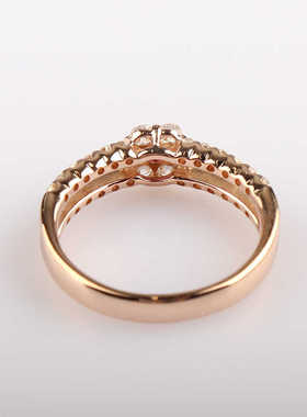 中古95新日本进口花形红宝石群镶钻石K18玫瑰金52号戒指