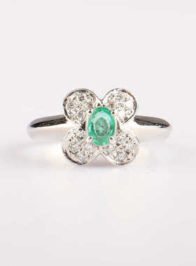 中古95新日本进口商品花形铂金900祖母绿56号戒指