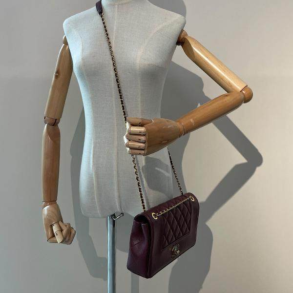 中古9新CHANEL VINTAGE FLAP酒红色山羊皮斜挎包二手奢侈品包包,淘宝优惠券,粉丝福利购,淘宝优惠卷