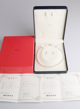 中古95新TASAKI(塔思琦)海水珍珠项链耳针套装SILVER/K18WG42cm