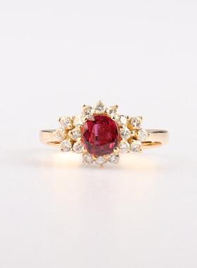 中古95新日本进口商品椭圆形切工红宝石钻石18K黄金51号戒指