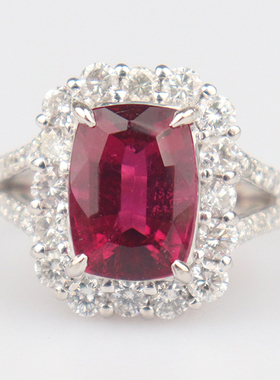 中古95新日本进口商品红碧玺钻石戒指铂金900 47号