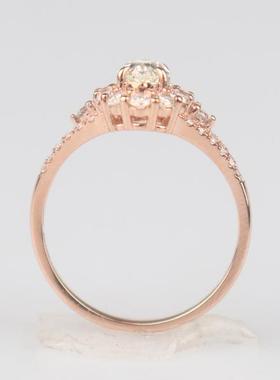 中古95新日本进口商品椭圆形切工钻石戒指750玫瑰金52号