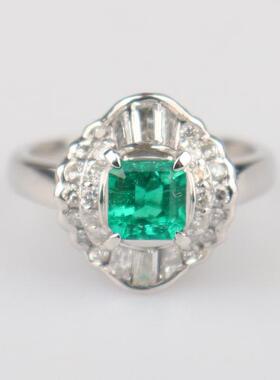 中古95新日本进口商品祖母绿钻石戒指祖母绿铂金90048号戒指