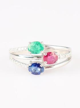 【自营】中古95新多色彩宝石钻石铂金900戒指55号