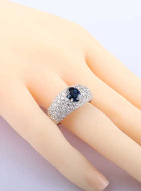 中古95新日本进口商品椭圆形切工钻石铂金900蓝宝石61号戒指