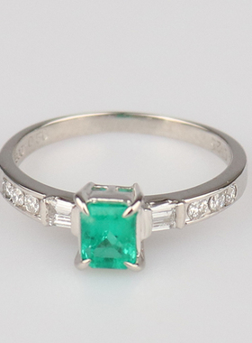 中古95新日本进口商品祖母绿钻石戒指祖母绿铂金90054号戒指