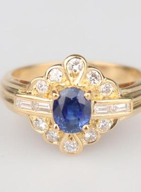 中古95新日本进口商品蓝宝石钻石戒指蓝宝石K18黄金52号戒指