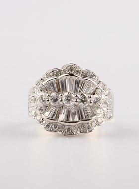 中古95新日本进口商品古典群镶钻石铂金900戒指52号