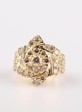 中古95新日本进口商品群镶棕色钻石K18黄金52号戒指