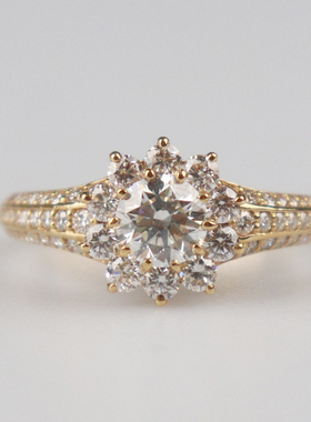 「9.5新」日本进口商品花型钻石戒指K18黄金51号