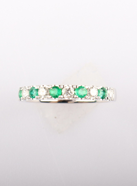 中古99新KOMEHYO定制半圈祖母绿钻石戒指祖母绿750白金50号戒指