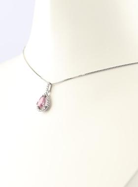 中古95新日本进口商品水滴形粉色蓝宝石钻石K18WG/K14WG项链45cm