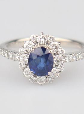 95新 日本进口商品椭圆形切工皇家蓝蓝宝石钻石铂金95052号戒指