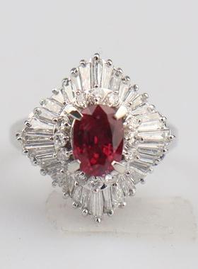 中古95新日本进口商品红宝石群镶钻石戒指红宝石铂金90050号戒指