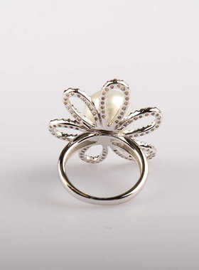 中古95新日本进口商品花形南洋珍珠钻石750白金50号戒指