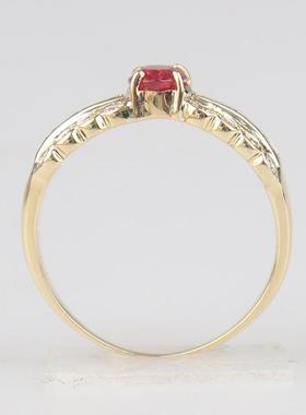 中古95新日本进口商品椭圆形切工红宝石钻石戒指K8黄金56号