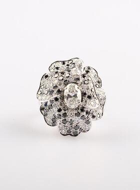 中古95新日本进口商品花形椭圆形切工钻石K18白金54号戒指