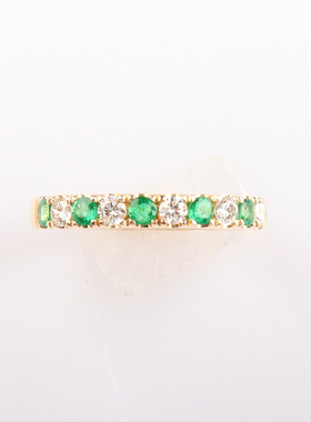 中古99新KOMEHYO定制半圈祖母绿钻石戒指祖母绿750黄金50号戒指