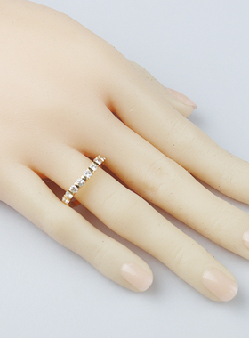 「9.5新」日本进口商品单圈群镶钻石戒指K18黄金53号