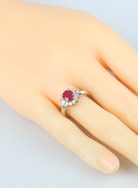 中古95新-椭圆形切工红宝石钻石戒指PT85051号