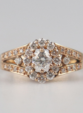 「9.5新」日本进口商品群镶钻石戒指K18玫瑰金52号