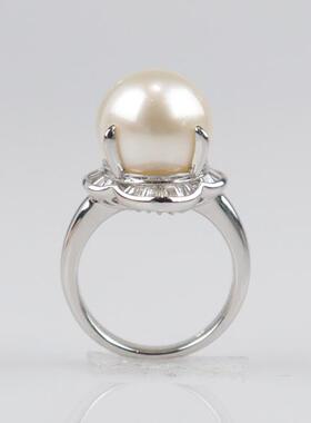 【自营】中古95新BRAND OFF南洋珍珠钻石铂金950戒指53号