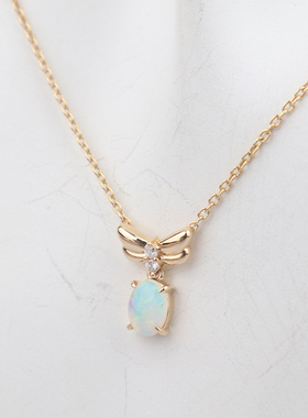 中古95新TASAKI塔思琦蝴蝶造型欧珀钻石项链K18黄金37-415cm