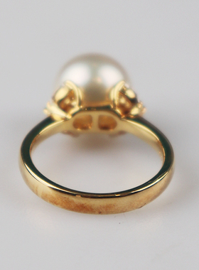 「9.5新」日本进口商品海水珍珠钻石戒指K18黄金51号