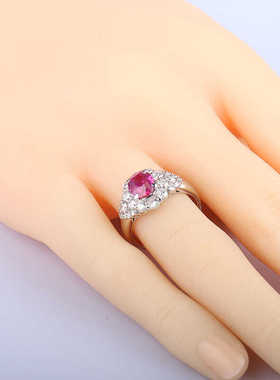 中古95新日本进口椭圆形切工红宝石钻石铂金900 53号戒指