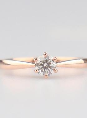 中古95新单颗六爪钻石戒指750玫瑰金53号