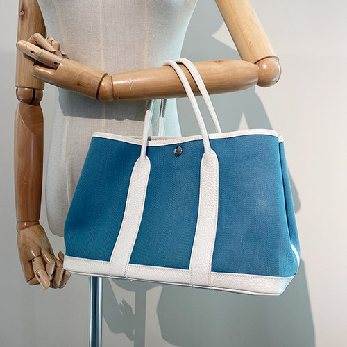 中古9新爱马仕GARDEN PARTYCHEVRON帆布30手提包二手奢侈品包包 - 图3