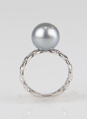 【自营】中古95新黑色南洋珍珠750白金55号戒指