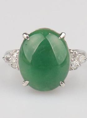 中古95新日本进口商品凸圆形切工翡翠钻石戒指铂金90052号