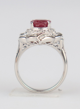 中古95新日本进口商品泰国鸽血红红宝石钻石戒指铂金90052号