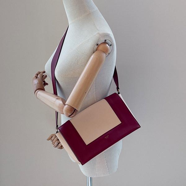 中古8.5新CELINE(赛琳)FRAME红色/米色牛皮中号单肩包180263AQO,淘宝优惠券,粉丝福利购,淘宝优惠卷