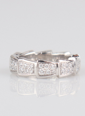 中古95新宝格丽SERPENTI VIPER密镶钻石戒指钻石750白金50号戒指