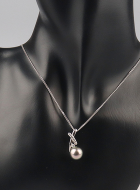 中古95新TASAKI(塔思琦)单颗珍珠钻石项链18K白金40cm