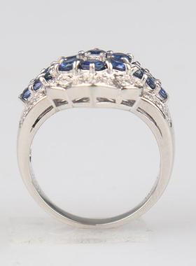 中古95新日本进口商品群镶蓝宝石钻石戒指铂金90052号