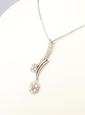 中古95新日本进口商品2个图案花形群镶钻石K18白金45cm项链