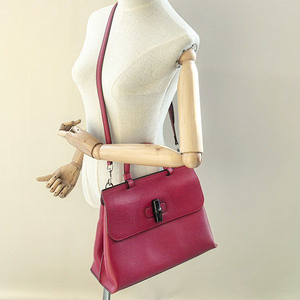 中古9新GUCCI(古驰)BAMBOO DAILY 竹节扣肩背包红色牛皮单肩包,淘宝优惠券,粉丝福利购,淘宝优惠卷