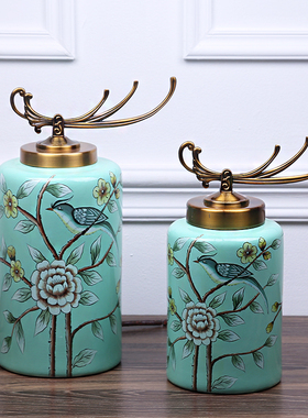 欧式陶瓷储物罐客厅玄关柜电视摆设美式家居装饰品样板房间摆件